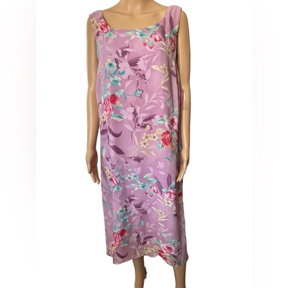 NOS Deadstock Studio C Vintage 90s Plus Purple Cottagecore Beaded Floral Dress - Picture 1 of 9